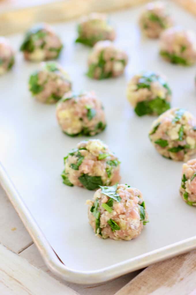 Greek meatballs on a baking tray