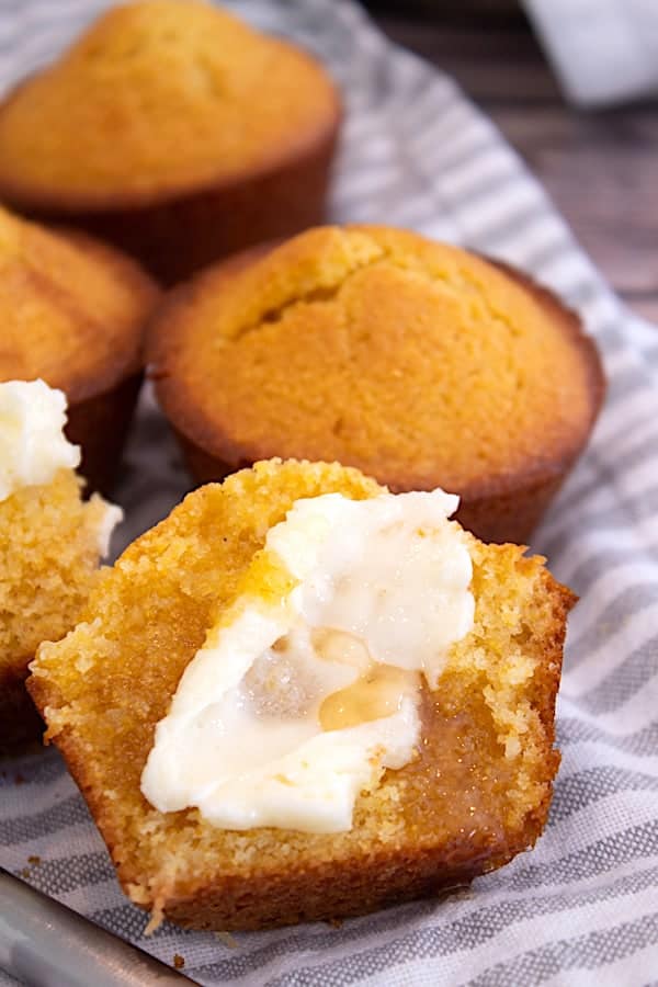 corn muffins with butter and honey slathered