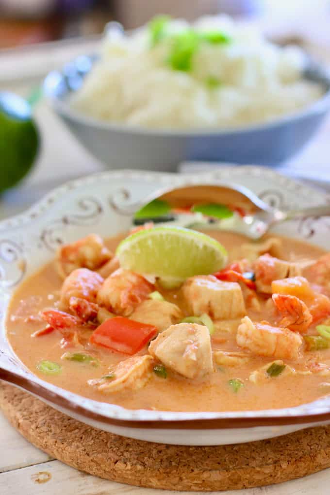 Brazilian Fish Stew in bowl with spoon