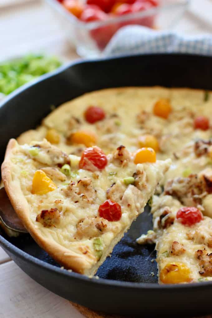 Chicken Alfredo Pizza in a Skillet