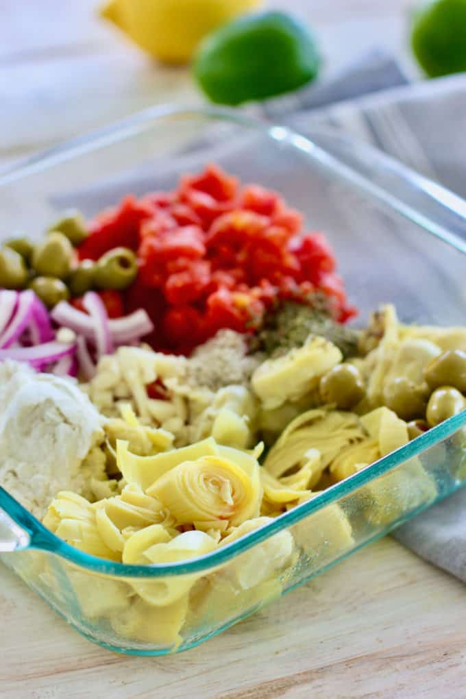 ingredients for italian chicken in a 8 x 8 pan