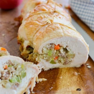 Turkey Roulade sliced on cutting board