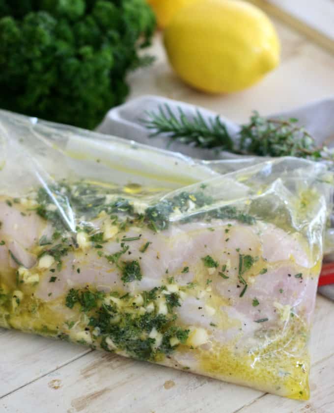 chicken marinating in a zip bagging ready for the fridge
