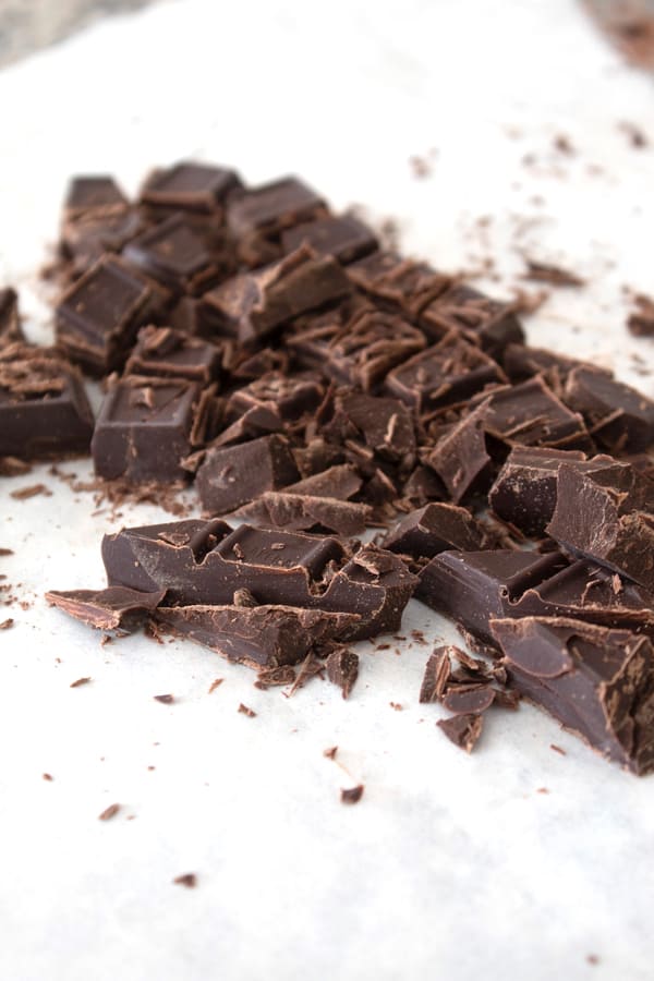 showing chunked up chocolate on a cutting board