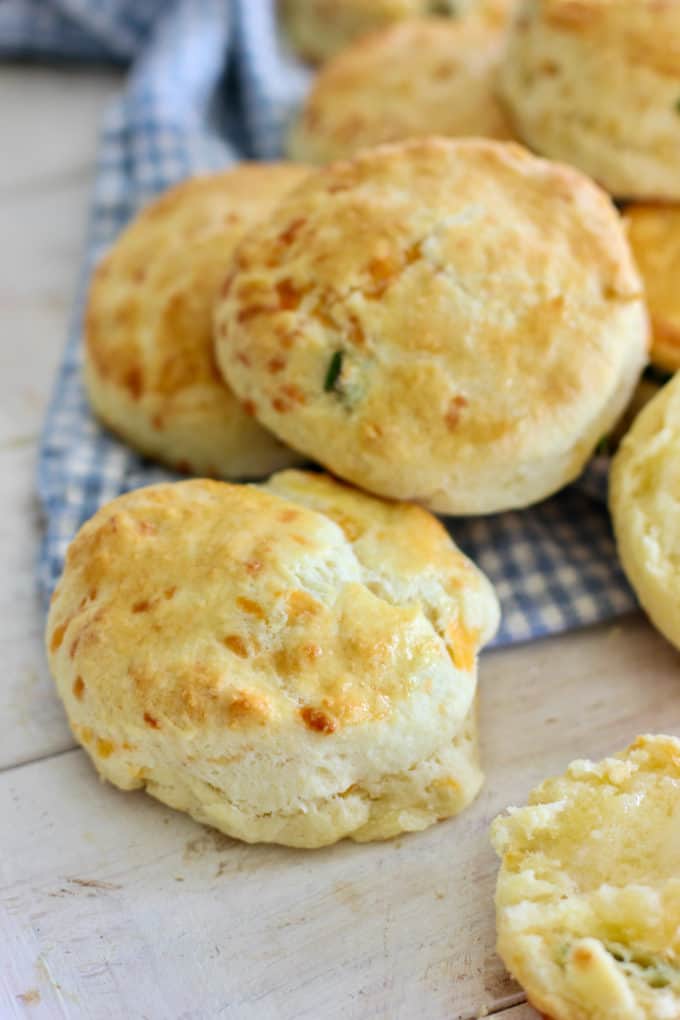 baked cheddar biscuits ready to serve