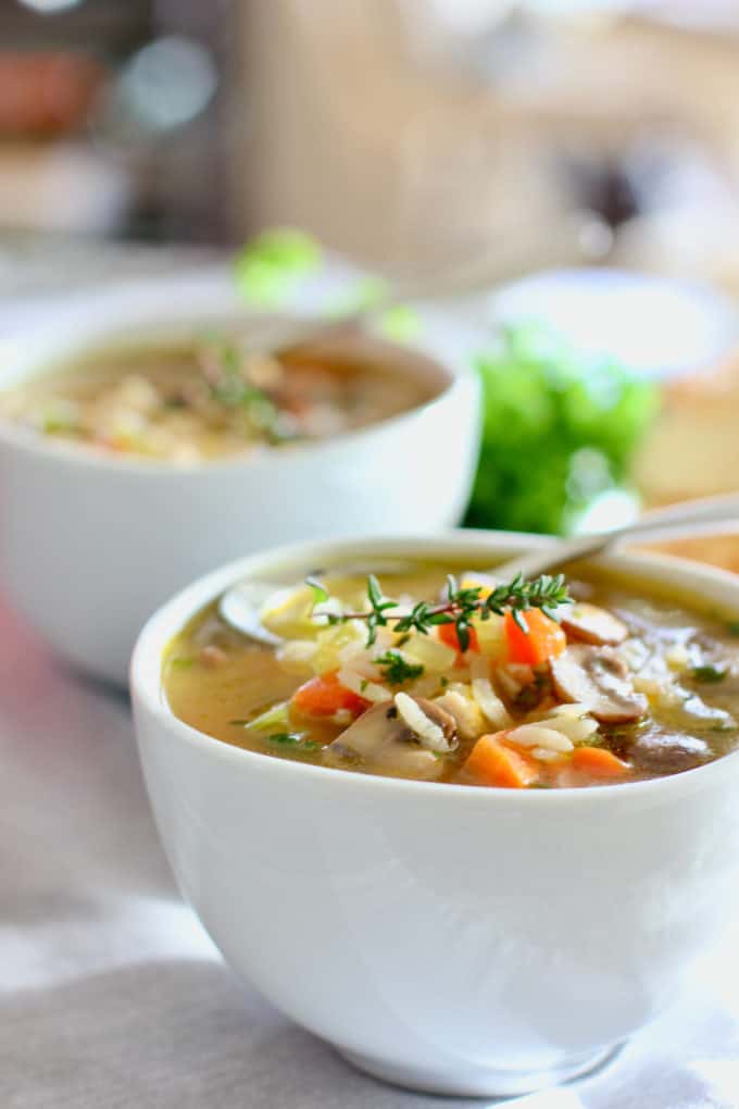 Chicken Mushroom Soup in a white bowl