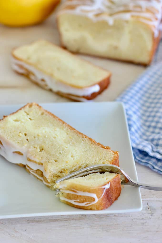 sliced lemon cake on a white plate