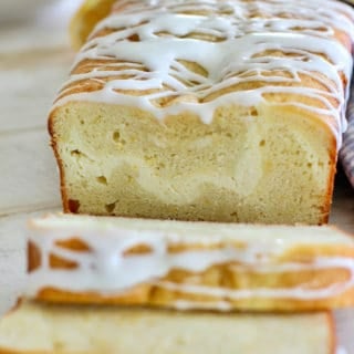 Lemon Loaf Cake sliced and ready to serve