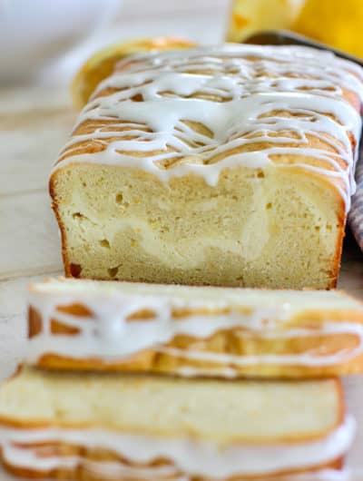 Lemon Loaf Cake sliced and ready to serve
