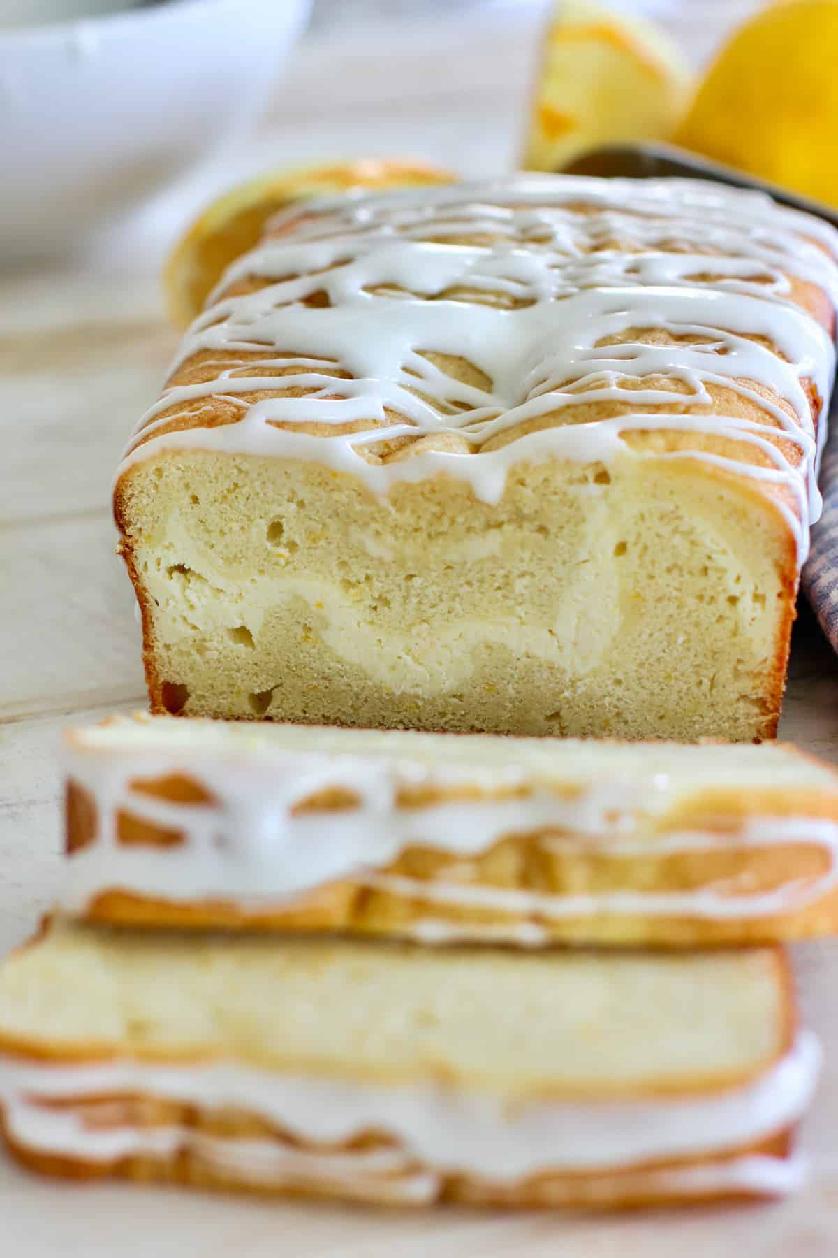 Lemon Loaf Cake with Cream Cheese Filling - Laughing Spatula