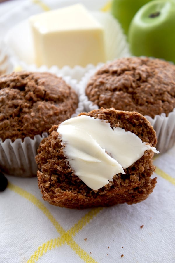 bran muffin with butter smear