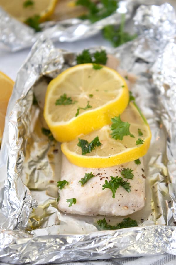 a filet of cooked mahi in a foil pouch