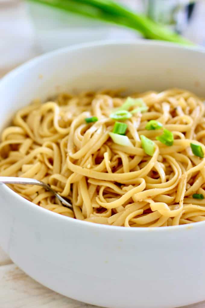 Sesame Noodles in a white bowl