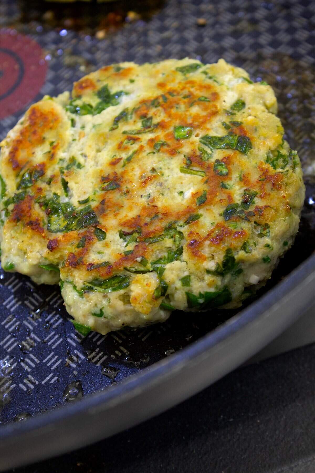 chicken patty on pan