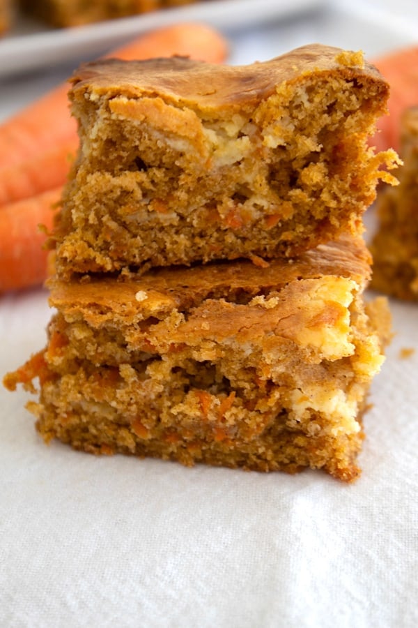 carrot cake bars stacked on each other