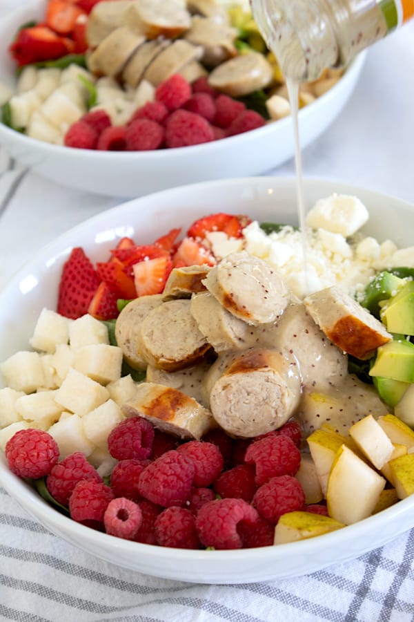 summer salad with sausage and poppyseed dressing