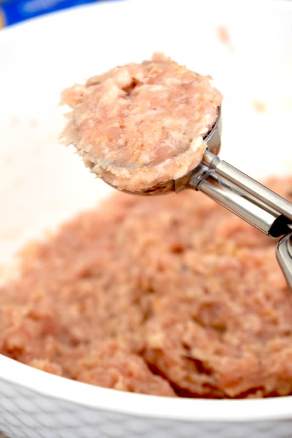 ground chicken mixture in a scooper