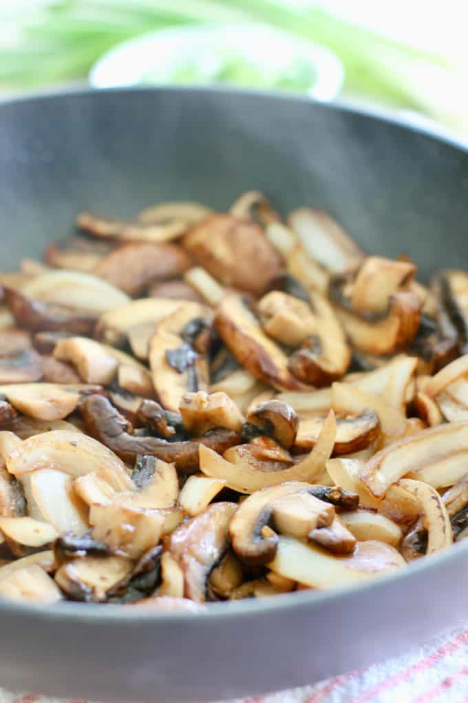 Perfectly brown mushroom in a skillet