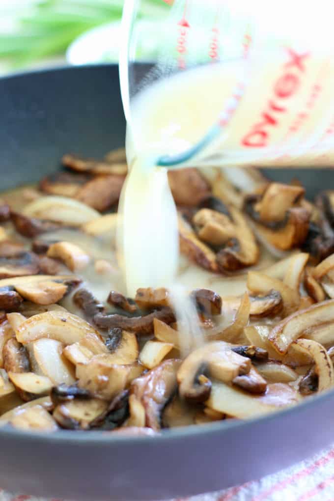 Add a mixture of stock and flour to pan to make the gravy