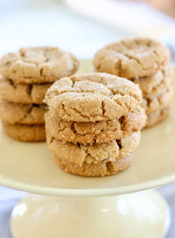 Peanut Butter Crinkle Cookies on  a yellow platter