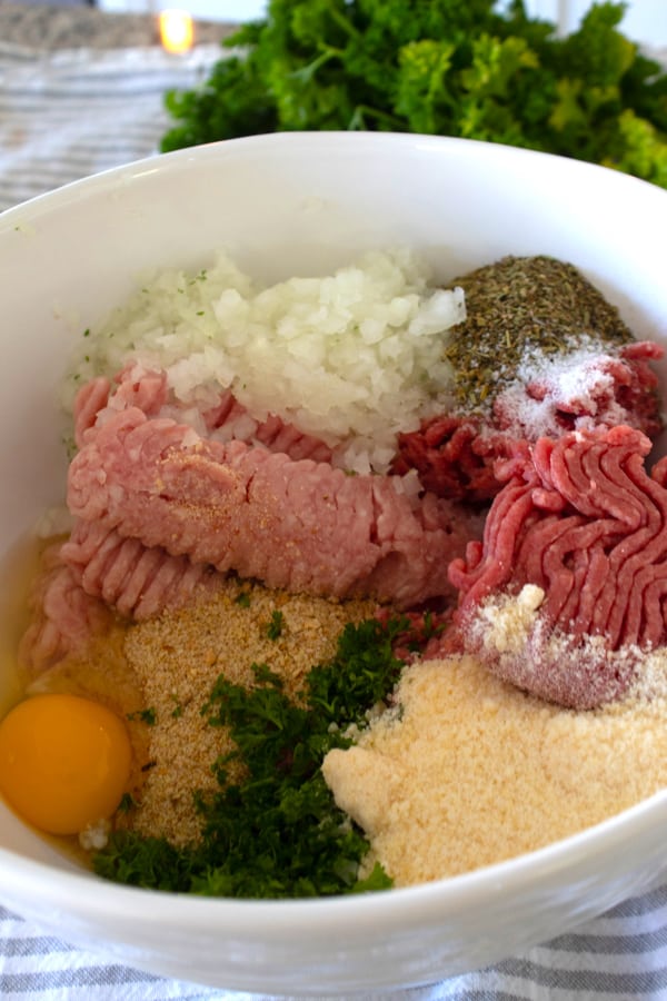 meatball mixture in a white bowl