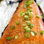 miso glazed salmon on a foil lined sheet pan