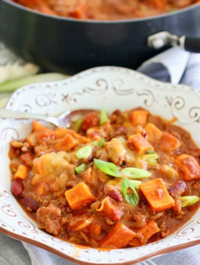 chili in white bowl