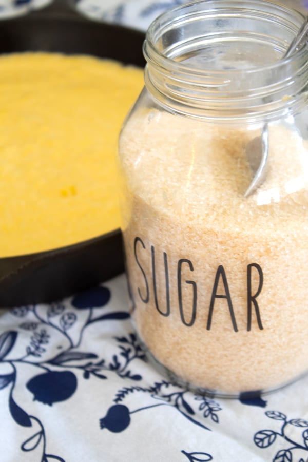 jar of raw sugar with cornbread 