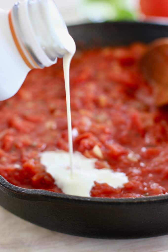 a bit of cream into the pan for the tomato sauce