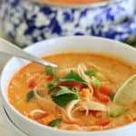 Thai coconut soup in a white bowl