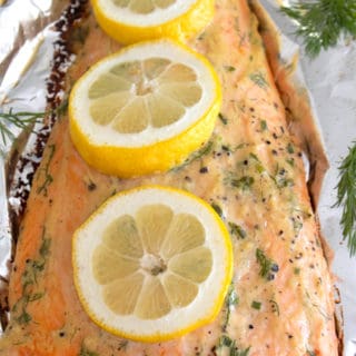 salmon baked with slices of lemon