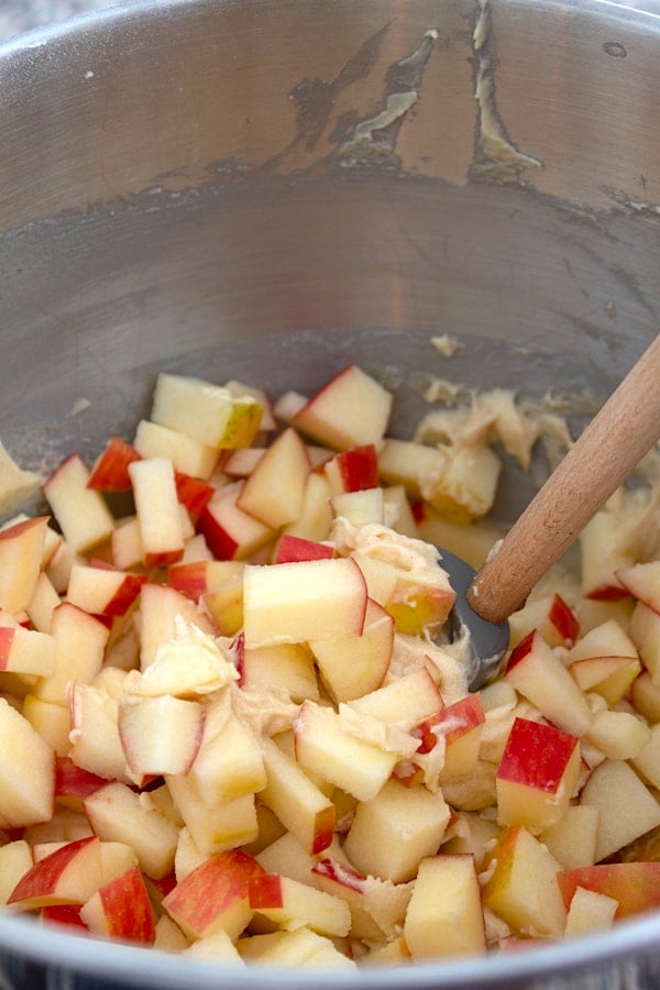 adding apples to batter