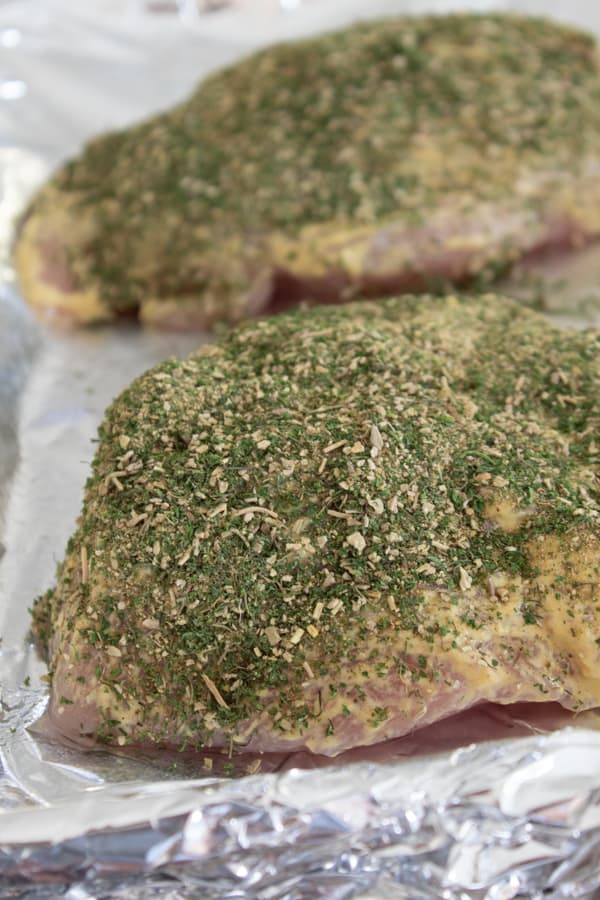 turkey tenderloin with herb crust on a sheet pan