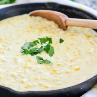 Creamed Corn in cast iron skillet