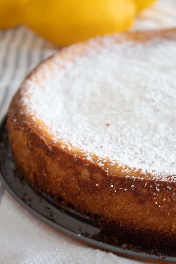 lemon ricotta cake with powdered sugar