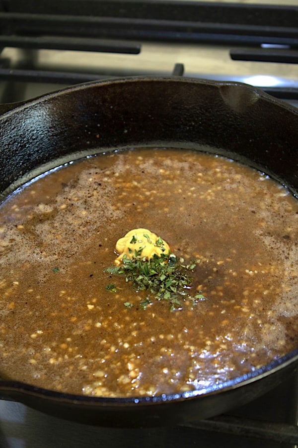 garlic, herbs and dijon in pan sauce