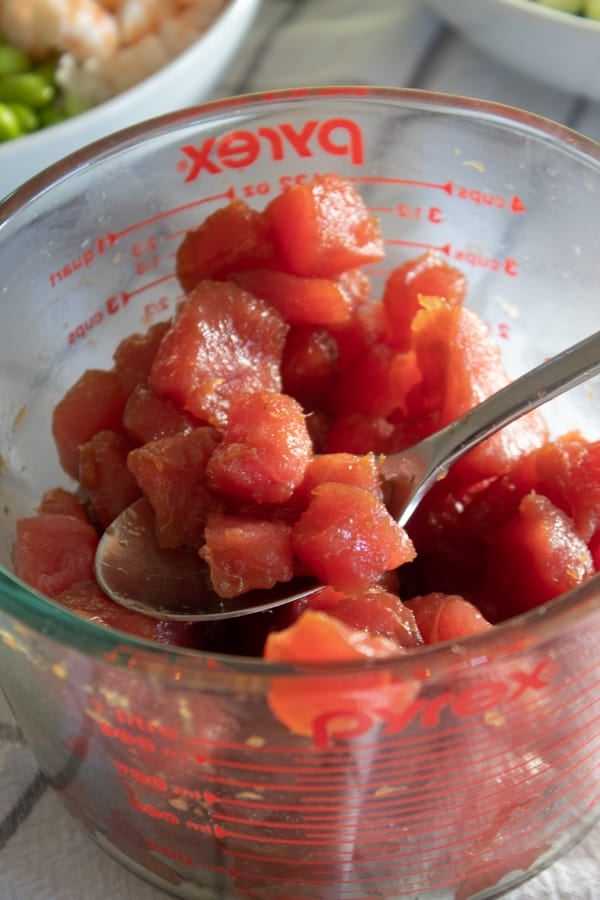 bowl of cubed marinated ahi