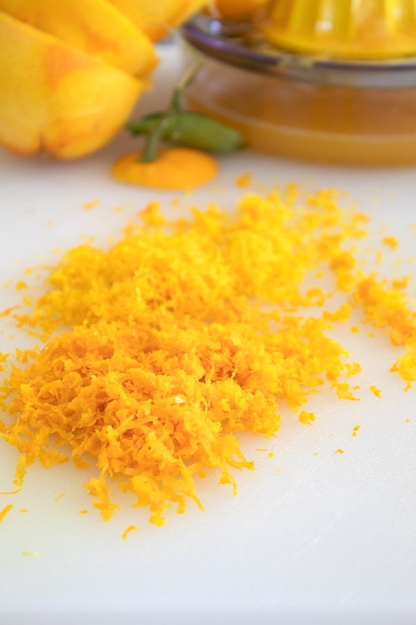 orange zest on cutting board