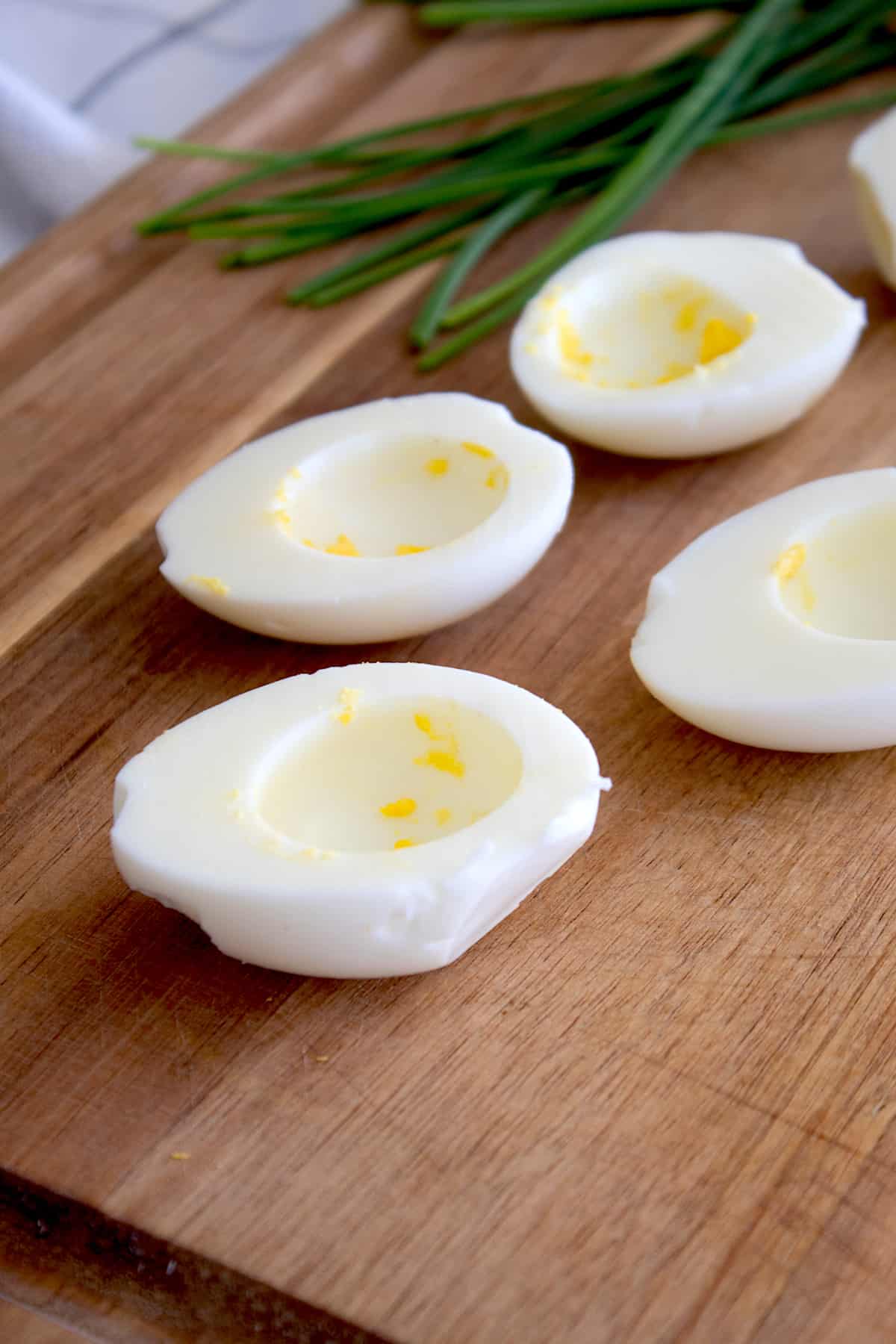 hard boiled eggs cut in half without yolk