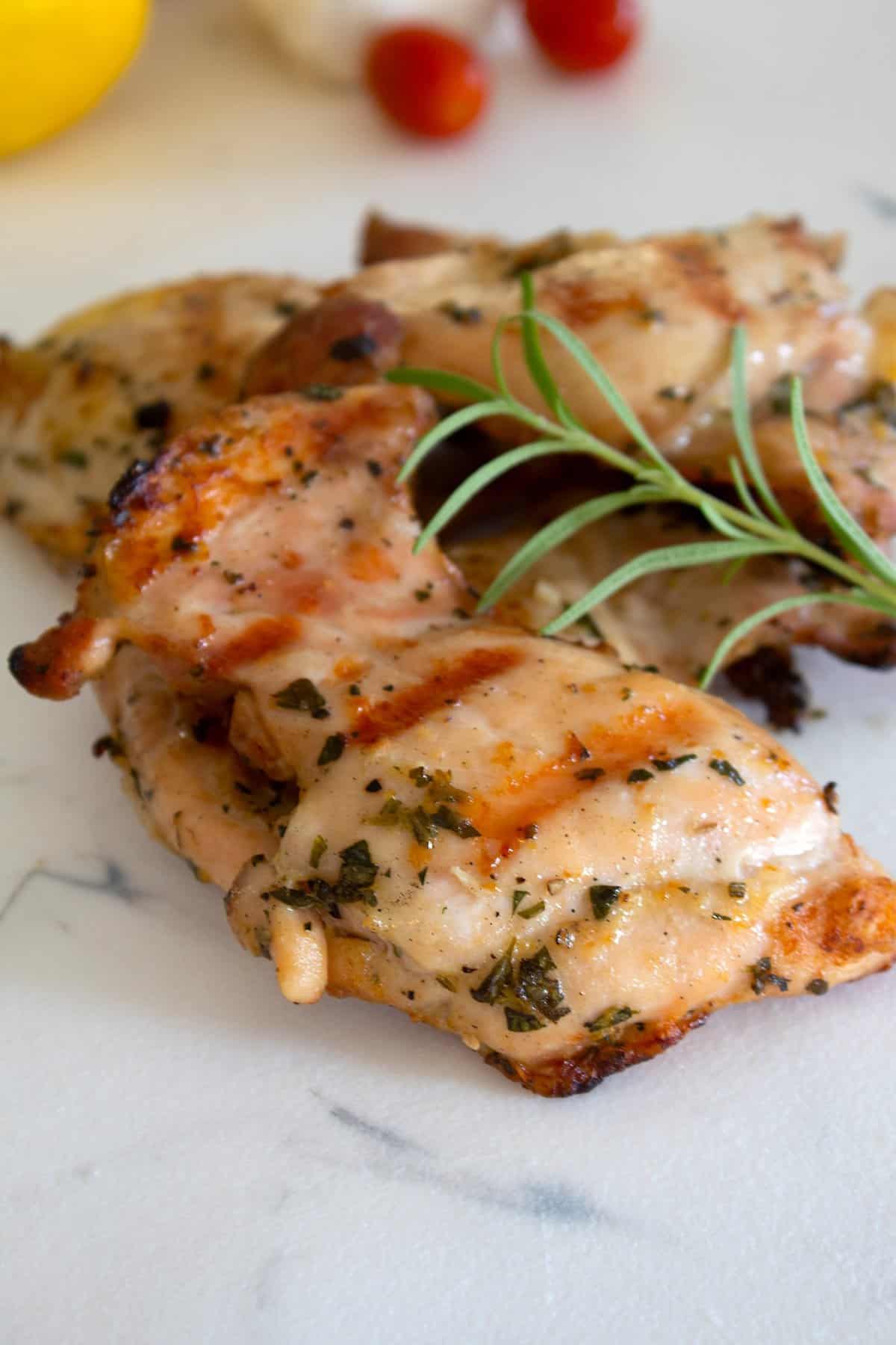 closeup of grilled chicken thighs