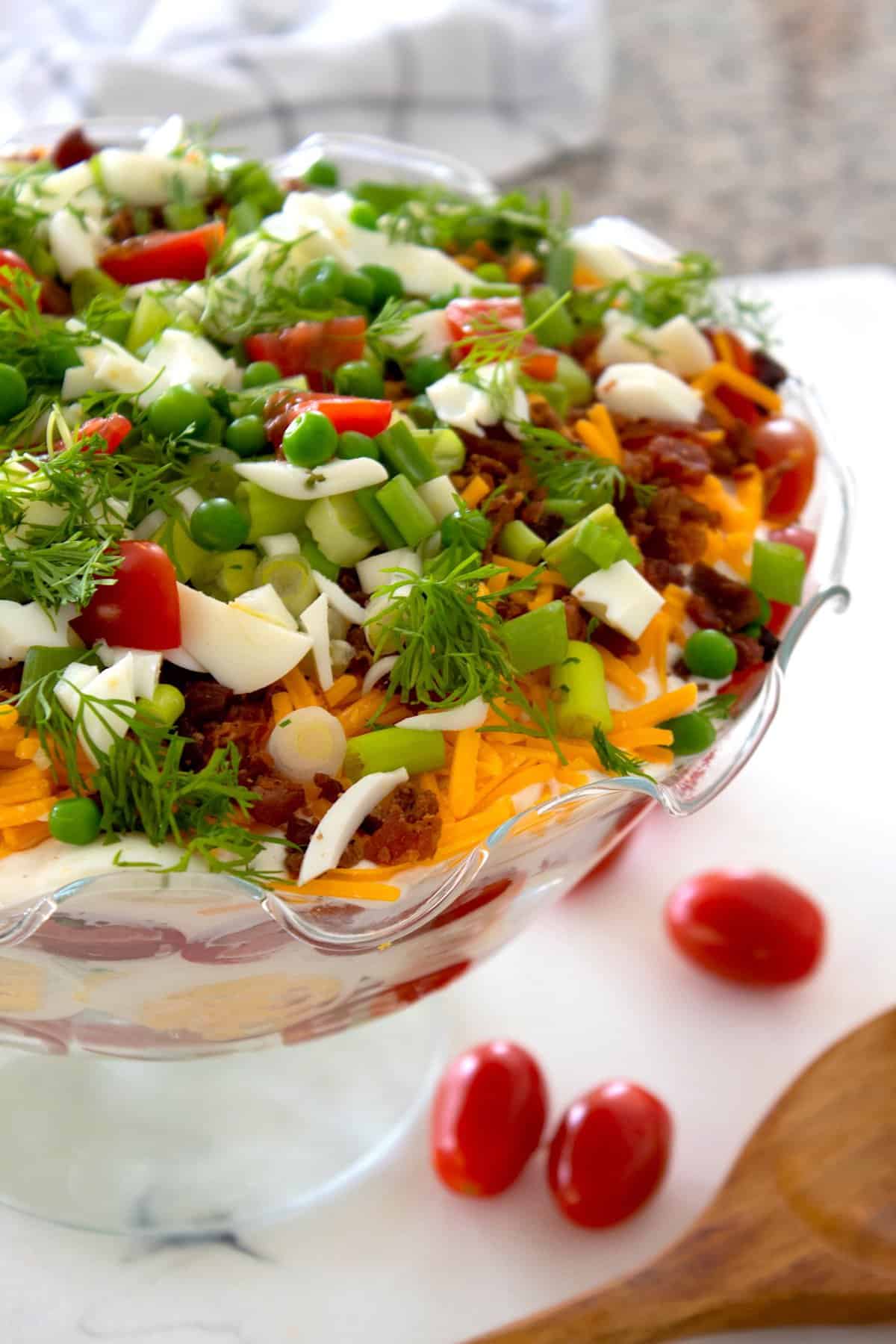 overhead view of layered salad