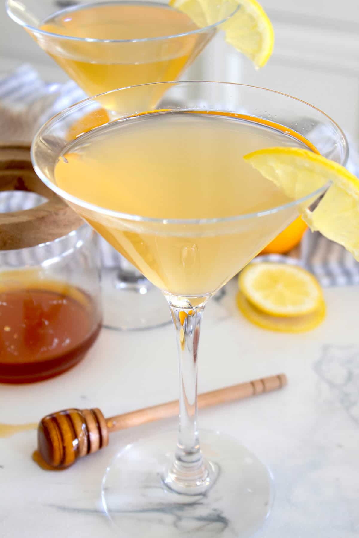 overhead shot of bees knees cocktail