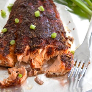 blackened salmon filet on foil