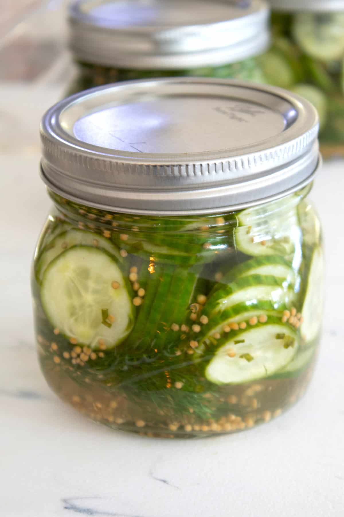 full view of jar full of pickles