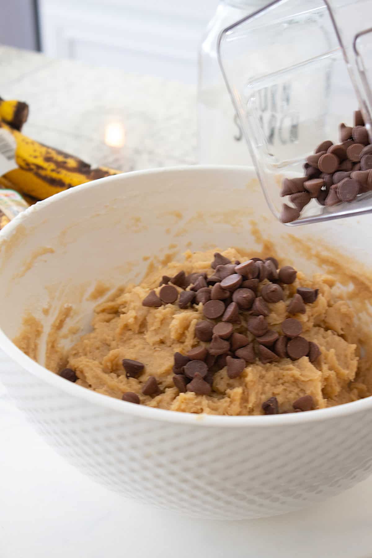 banana cookie batter in a bowl