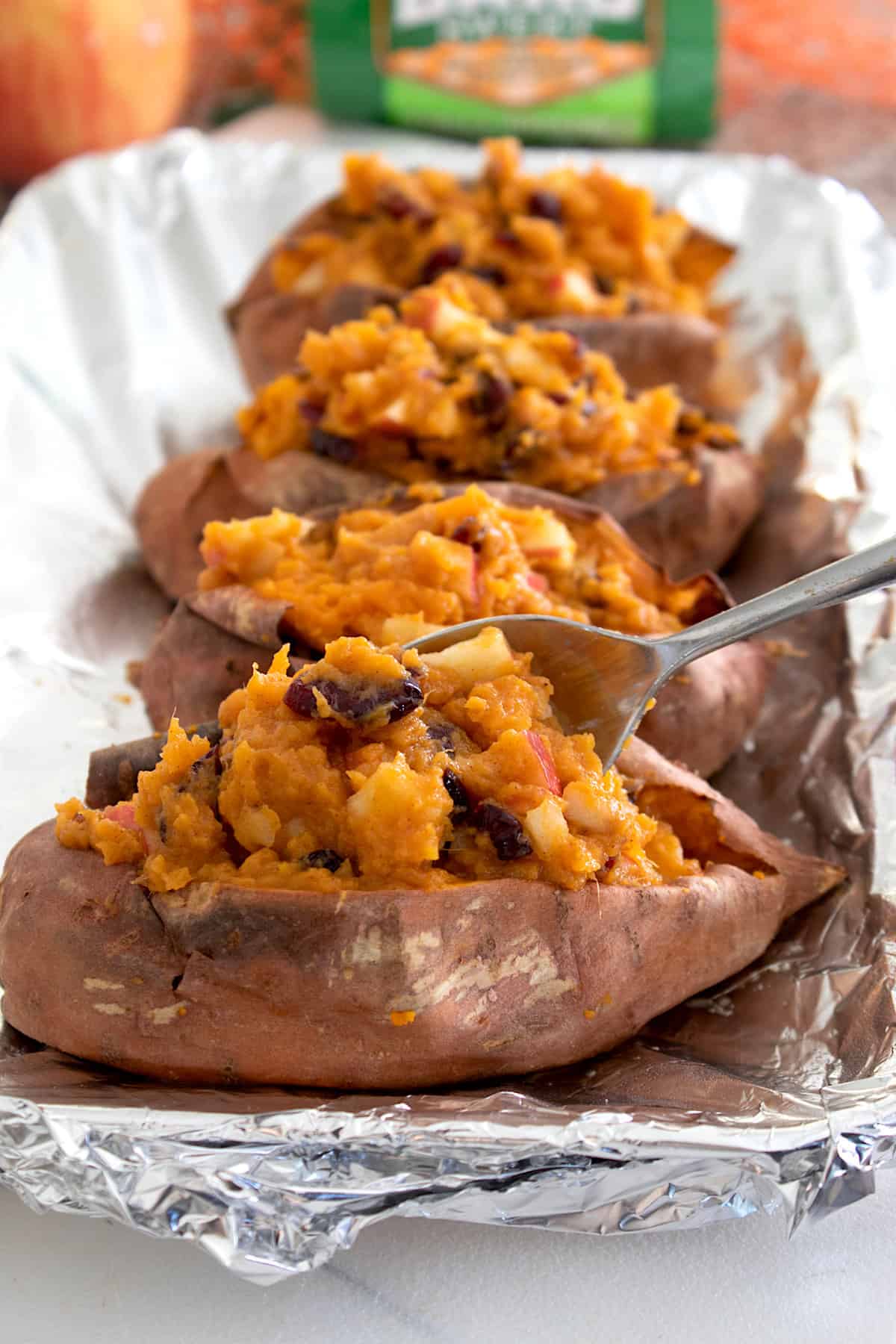 adding filling to sweet potato 