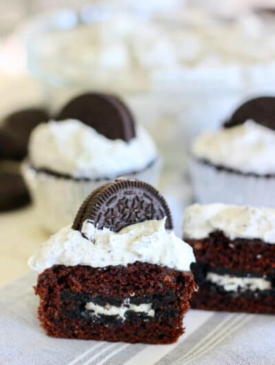 Stuffed Oreo cupcake cut in half