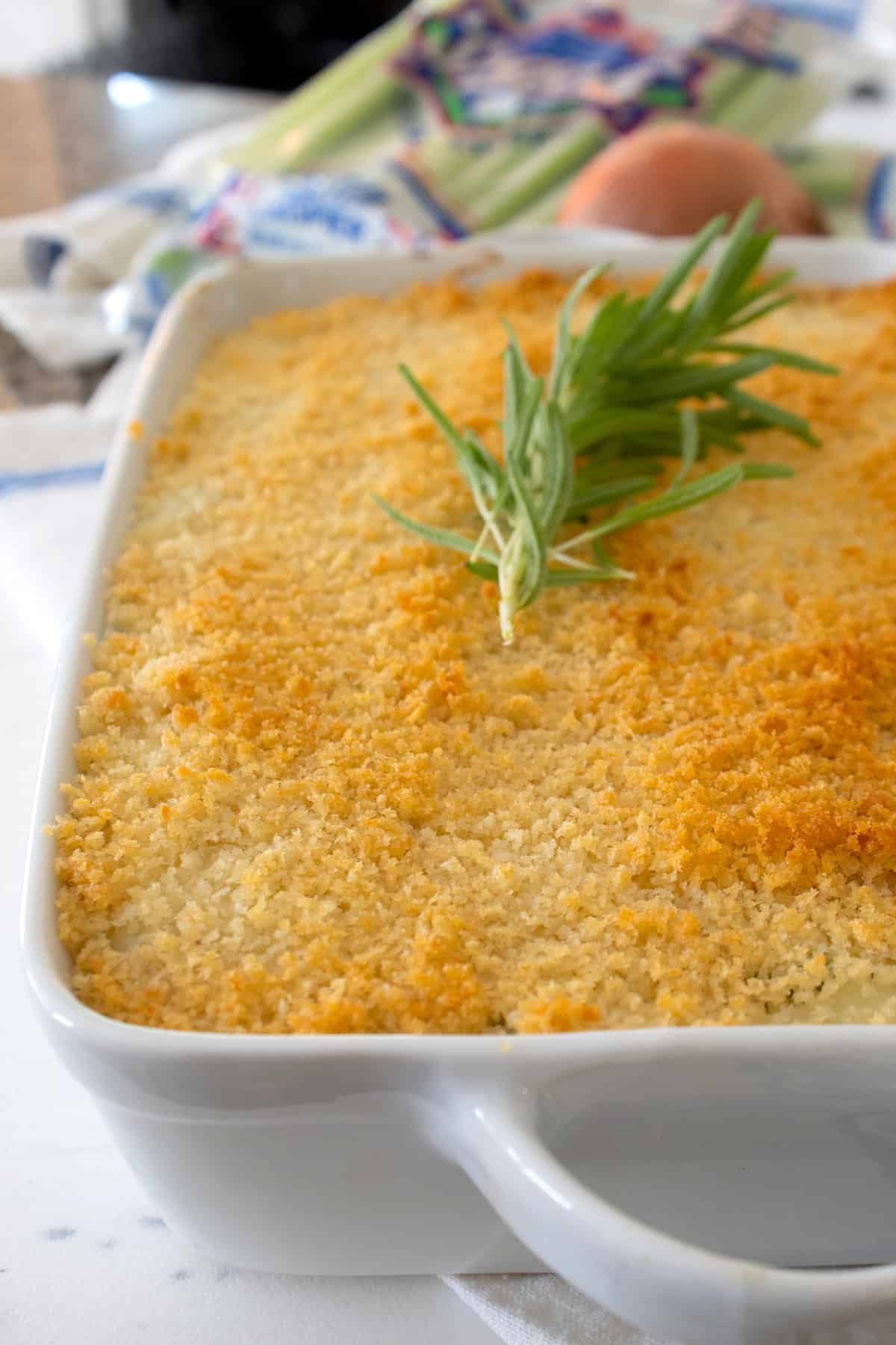 full shot of celery gratin casserole