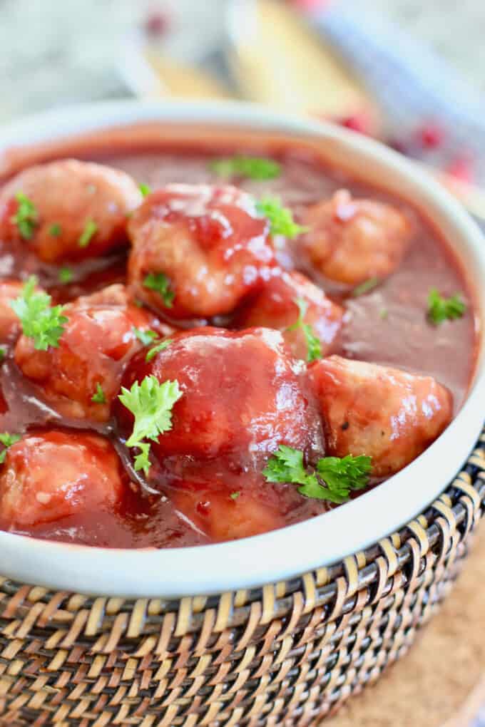 Easy Cranberry Meatballs in a white bowl