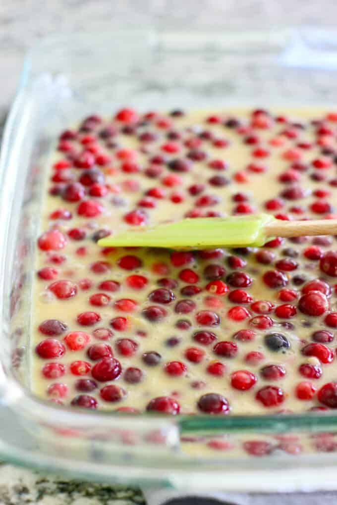 pour cranberry bar filling on top of crust